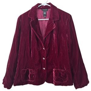 Vintage Axcess Crushed velvet blazer rhinestone buttons velour party burgundy L